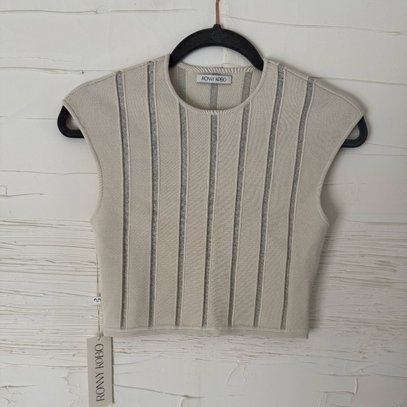 Ronny Kobo Kimberly Top - New with Tags - Metallic Vertical Stripes - Size Small - Picture 2 of 5